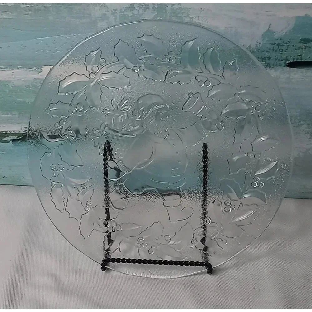 Santa Claus Christmas Platter Glass‎ Serving Plate Made In Italy Holiday Plate